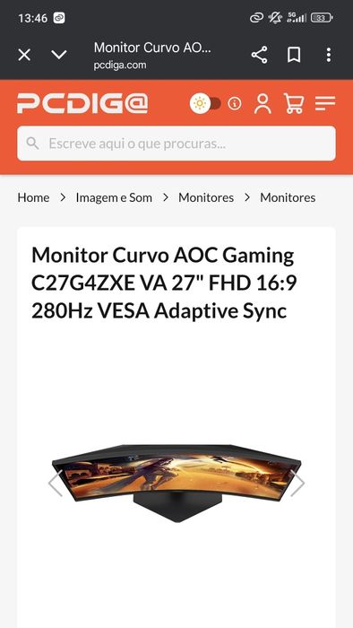 Monitor Curvo AOC Gaming C27G4ZXE VA 27" FHD 16:9 280Hz