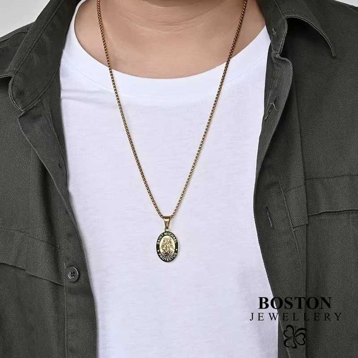 Czarny Medalik Ze Świętym Michałem ARCHANIOŁEM + Łańcuszek KRÓLEWSKI