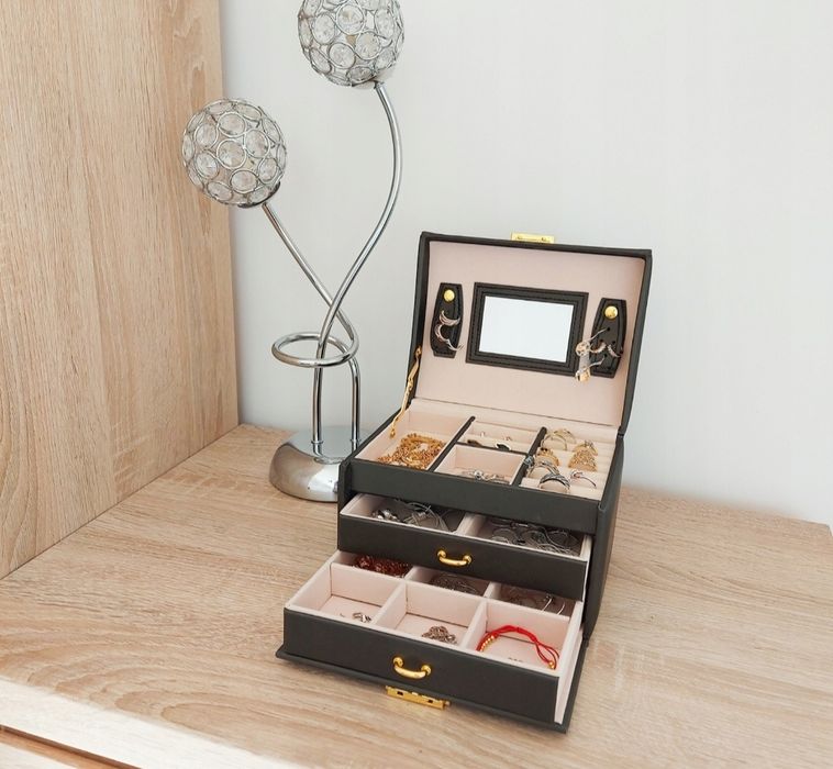 Kuferek na Biżuterię Szkatułka Organizer Pudełko Etui Elegancki na Kol