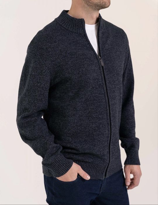 Sweter męskie kardigan na zamek grafitowy M