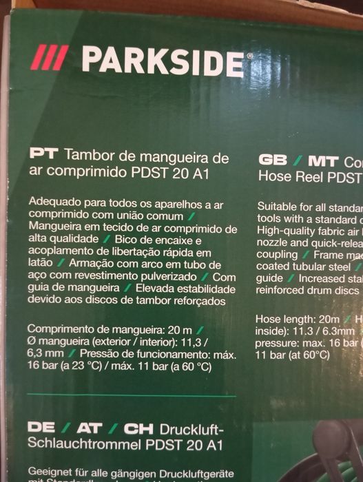 Tambor de mangueira de ar comprimido 20 metros Parkside