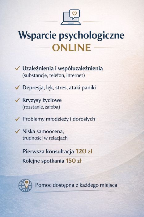Psycholog, wsparcie psychologiczne, terapia uzależnień