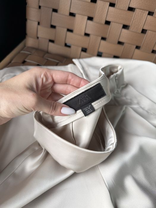 Сатиновве брюки штаны Zara XS серо-молочного оттенка