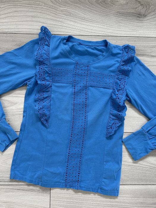 Zara niebieska bluzka dlugi rekaw indigo S/M zaboty koronka