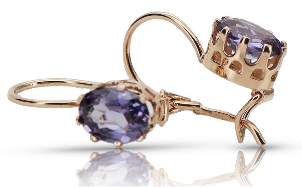 Kolczyki z różowego czerwonego złota 585 z aleksandrytem vec196 Gdańsk