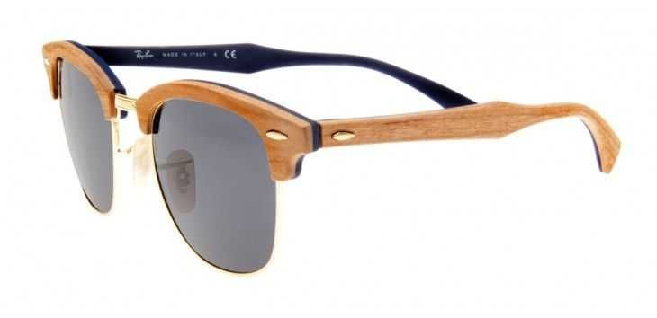Óculos Escuros RayBan clubmaster madeira + azul