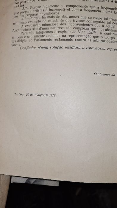 Missiva ao Parlamento 1912 escola belas artes Lisboa primeira Repúblic
