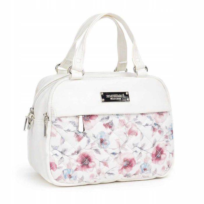 MONNARI Torebka Damska BAG2570 Kuferek 3 Komory Kwiaty Premium Biała