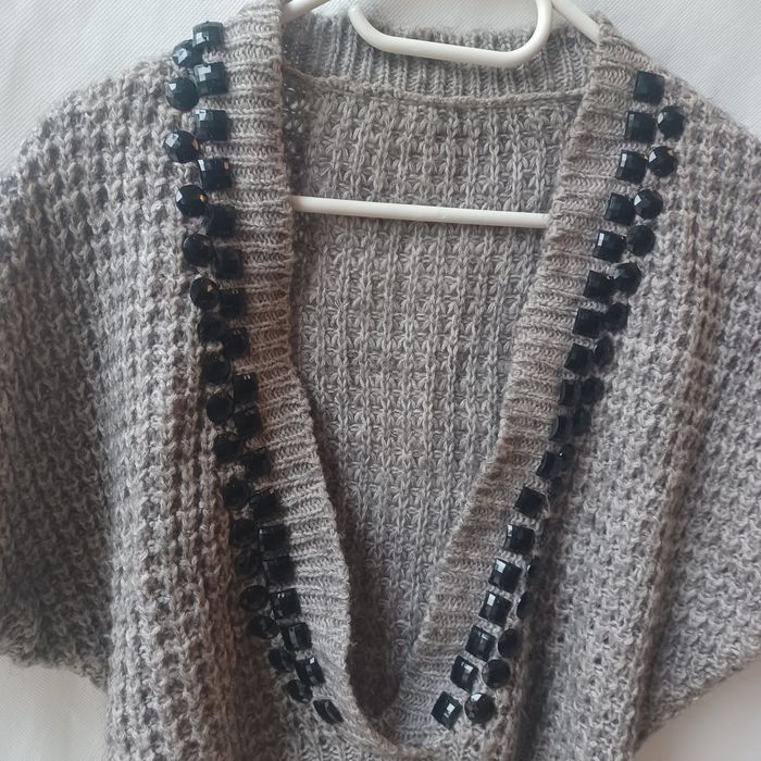 Sweter bluza bluzka bolerko S M L szary zdobienia