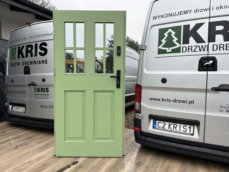 Drzwi zewnętrzne drewniane zielone Na wymiar Montaż Cała Polska i UE