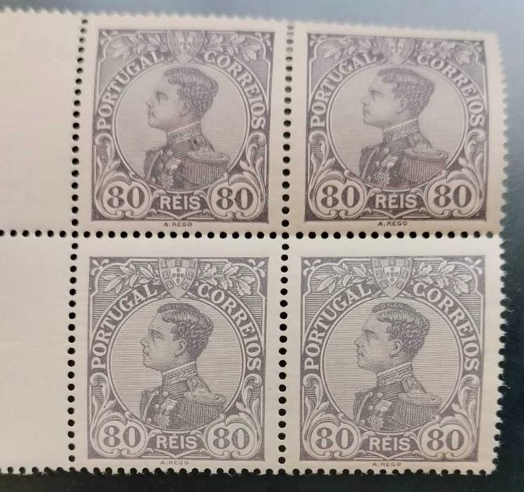 Quadra de selos novos de 80 reis - D. Manuel II - Portugal - 1910