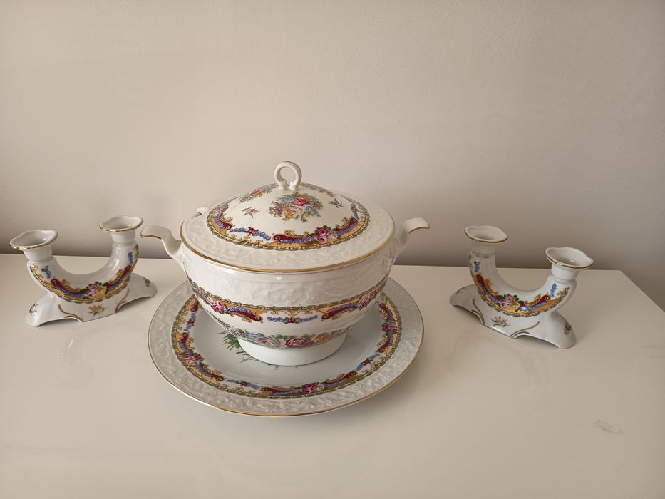 Peças de Limoges - terrina com prato e dois candelabros