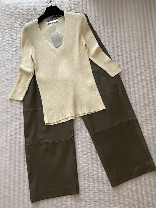 Zara шкіряні 100% широкі штани хакі М