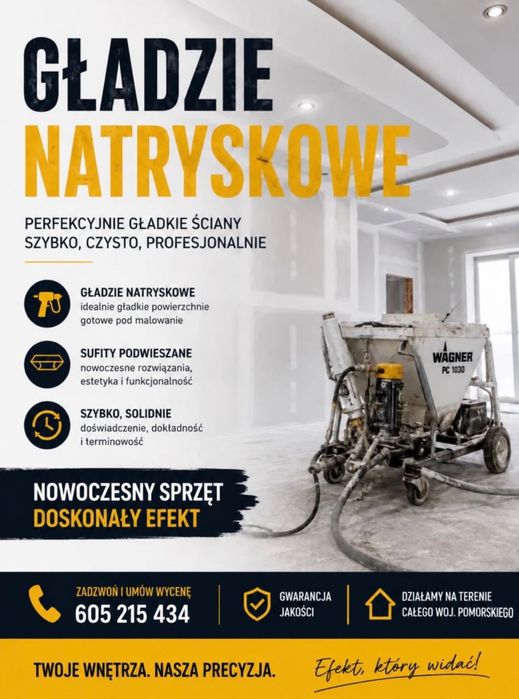 Gładzie natryskowe /  malowanie/ podwieszane sufity