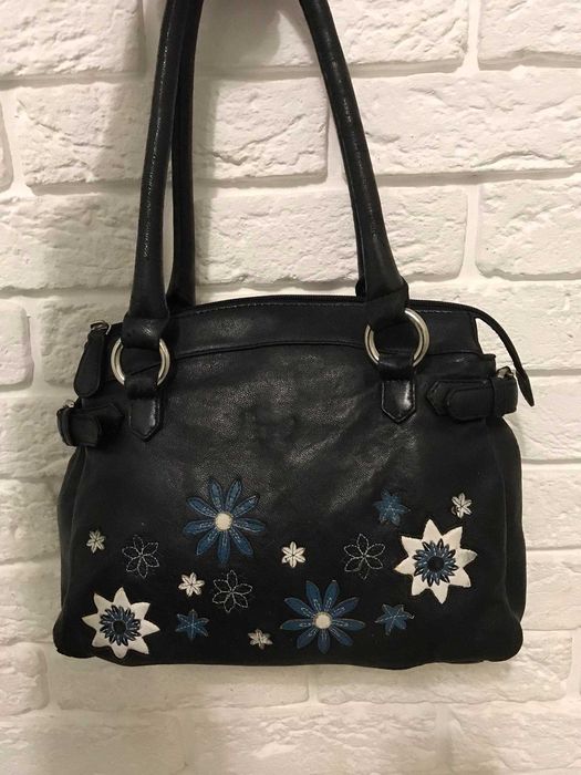 Сумка Collection debenhams натур. кожа черная с цветами