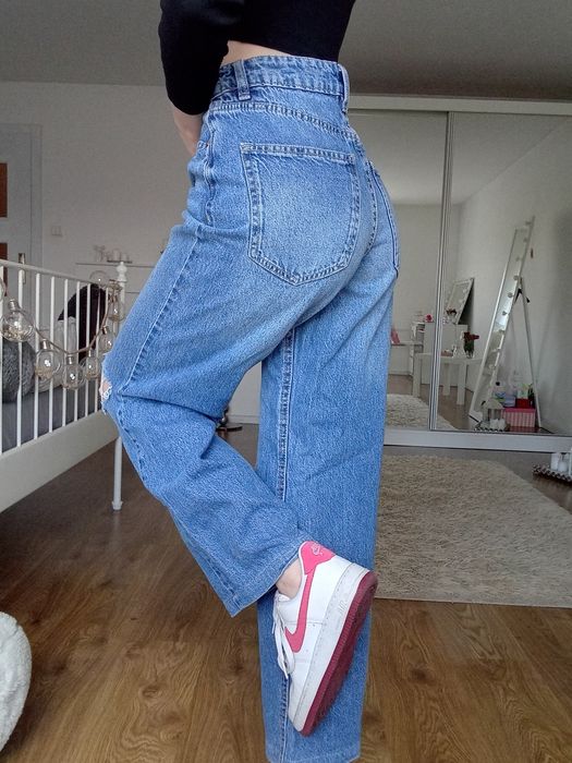 Spodnie jeansy baggy wysoki stan jeans denim dżins y2k oldschool xs