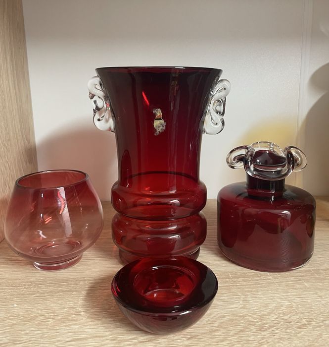 Szkło Huta Tarnowiec wazon prl kolorowe zestaw