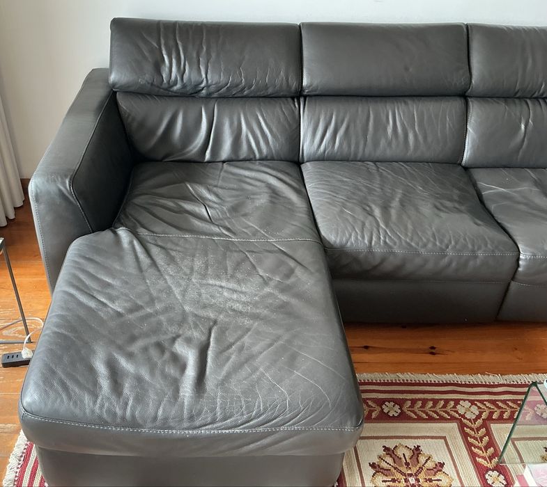 Sofá Divani & Divani em pele genuina com chaise longue