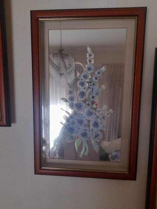 Conjunto de três quadros flores artesanais