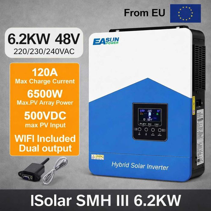 Гібридний інвертор EASUN 6.2kW 48V ISolar-SMH-III-6.2KW Wi-Fi