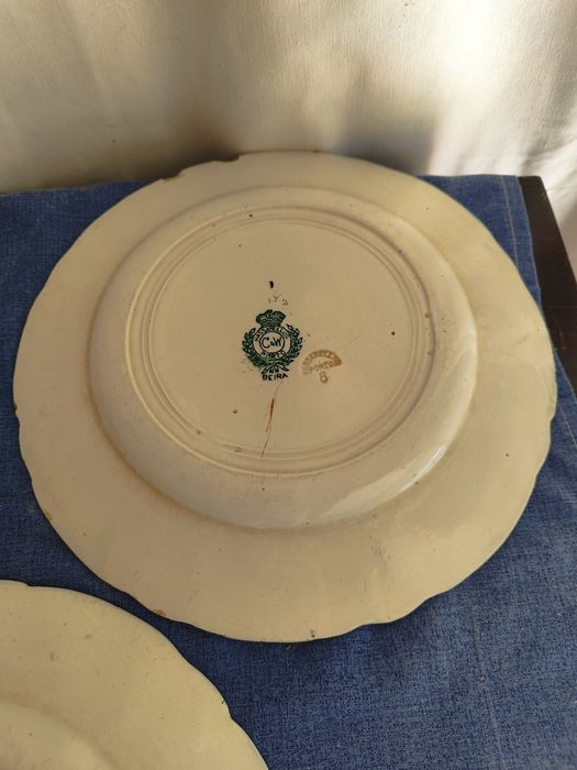 Lote 4 Pratos Antigos Faiança de Massarelos - Padrão "Beira" (Anos 20/30)