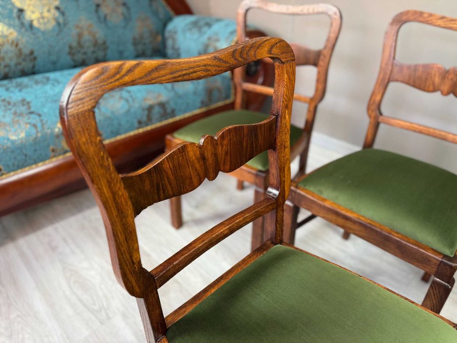 Krzesła Art Deco z lat 30. – komplet 4 sztuk Dąb + orzech