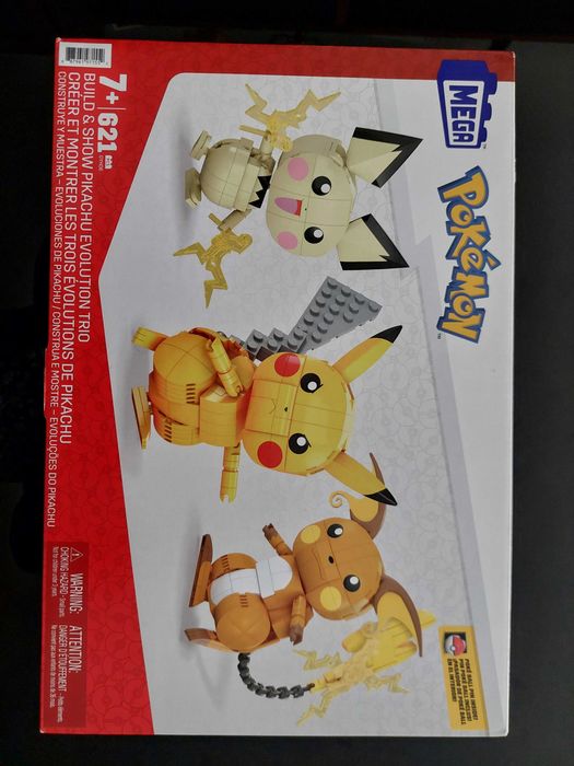 Mega Construx 3 Evoluções (Pichu, Pikachu, Raichu), NOVO, selado