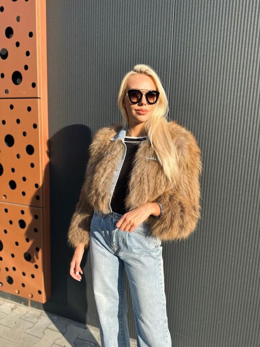 Kurtka jeans z futrem naturalnym/ R M/lis/