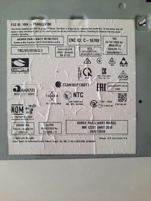 Radio Peugeot Partner / 208 / Citroen Berlingo 2019 Ref. 9828709080