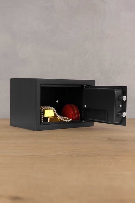 Sejf domowy na szyfr z kluczem metalowy na dokumenty LED do montażu XL