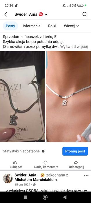 Łańcuszek z literką E vezzi