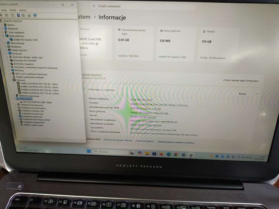 HP Folio 1020 ,Aluminium ,Core m ,  8Gb ram , SSD 128Gb , 11" FullHD, Win11