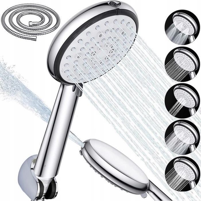 Zestaw Prysznicowy Słuchawka z Wężem Uchwyt Przyssawka + 6 Trybów