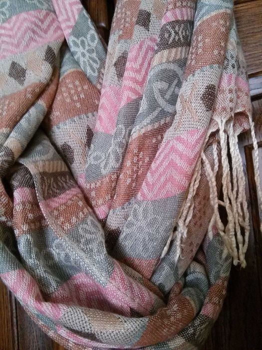 szal damski kolorowy z kaszmirem, hand made