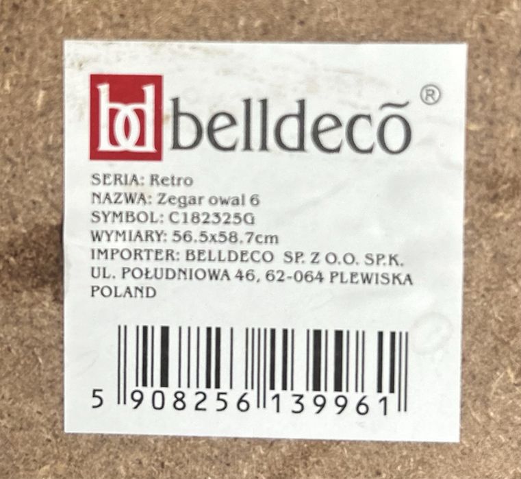 Retro, owalny zegar Belldeco 56x58