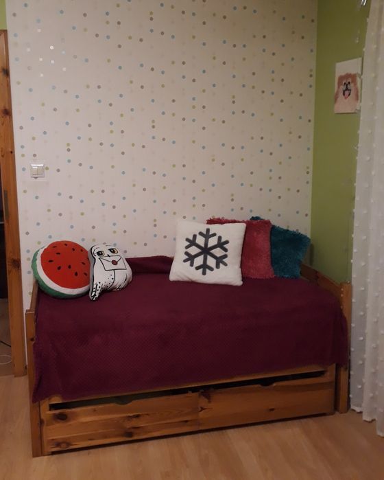 Łóżko drewniane sosnowe 165×80/155x75 + szuflady i barierki