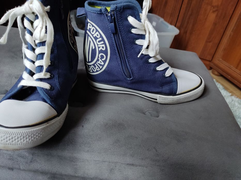 Buty damskie na koturnie Sneakersy sportowe materiał trampki 37
