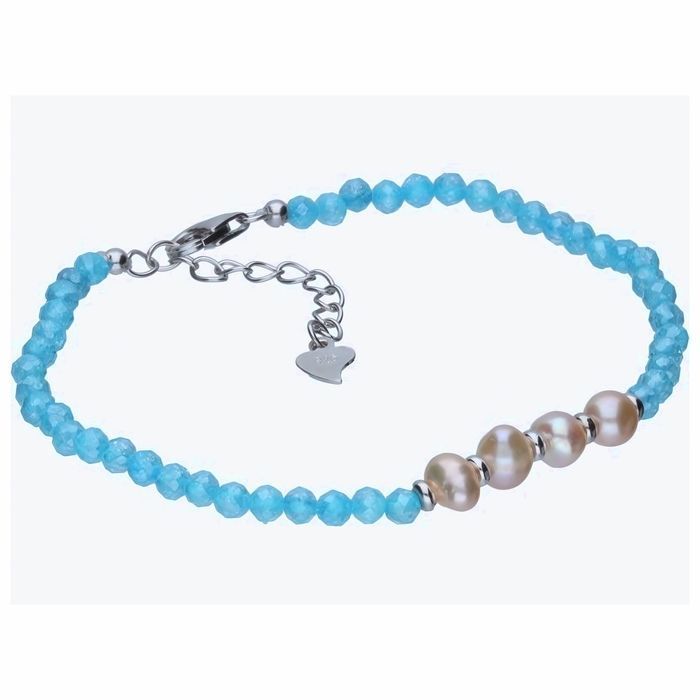 Rodowana Srebrna Bransoletka Akwamaryn Perła Hodowlana Srebro Cn076Brh