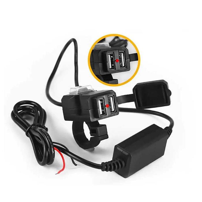 Carregador USB Duplo para Moto com Interruptor ON/OFF