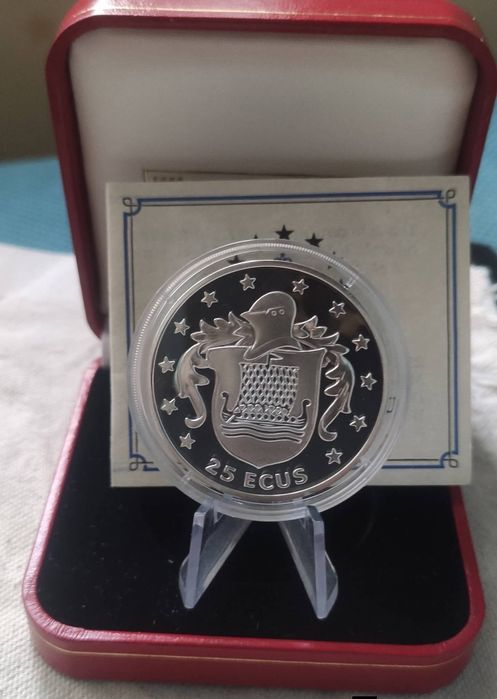 Острів Мен. 25 екю. 1994р." Човен вікінгів на Гербі". СРІБЛО. ПРУФ.