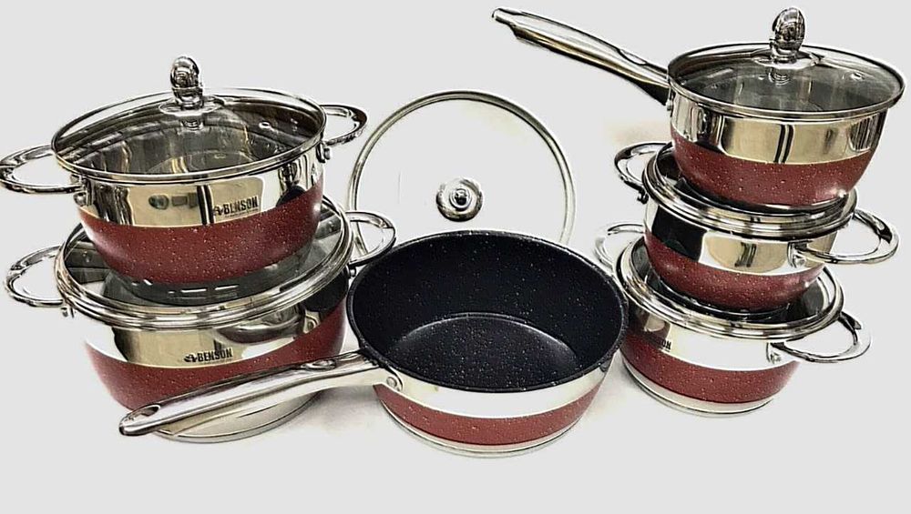 Набор посуды 12 в 1 красный цвет. Кастрюли