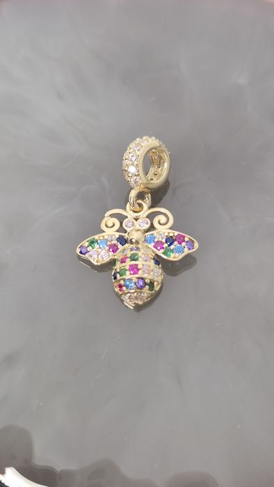 Nowy złoty charms do bransoletki typu Pandora pszczoła kolorowe cyrkon