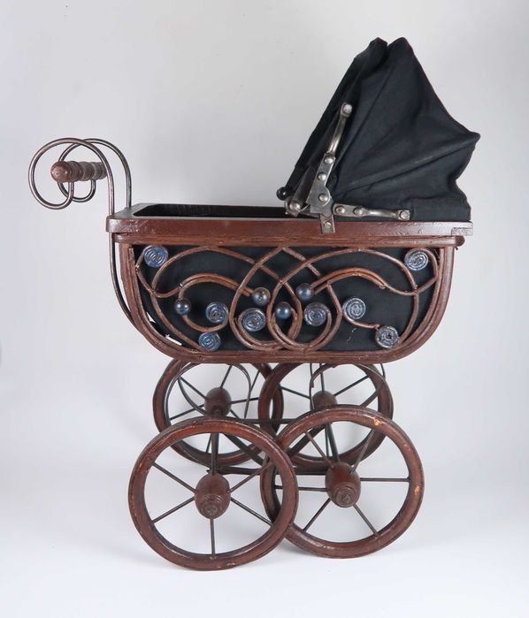 Carrinho/buggy de bonecas vintage, madeira/metal