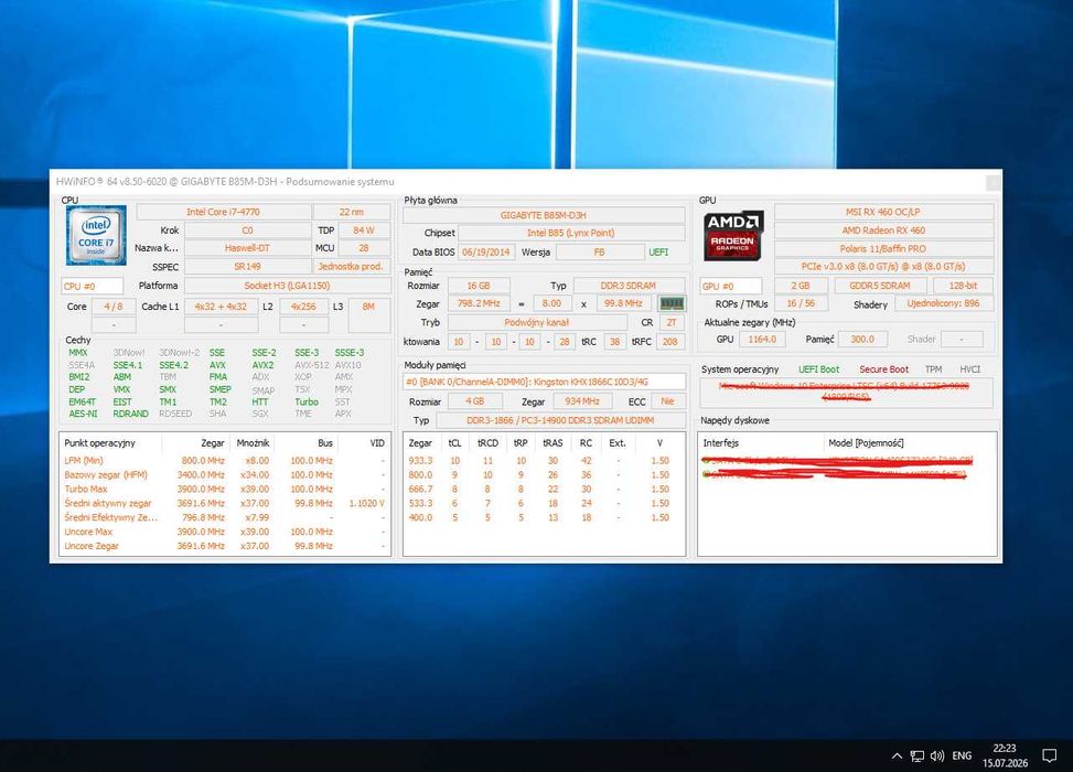 Komputer i7-4770, 16gb DDR3, RX460