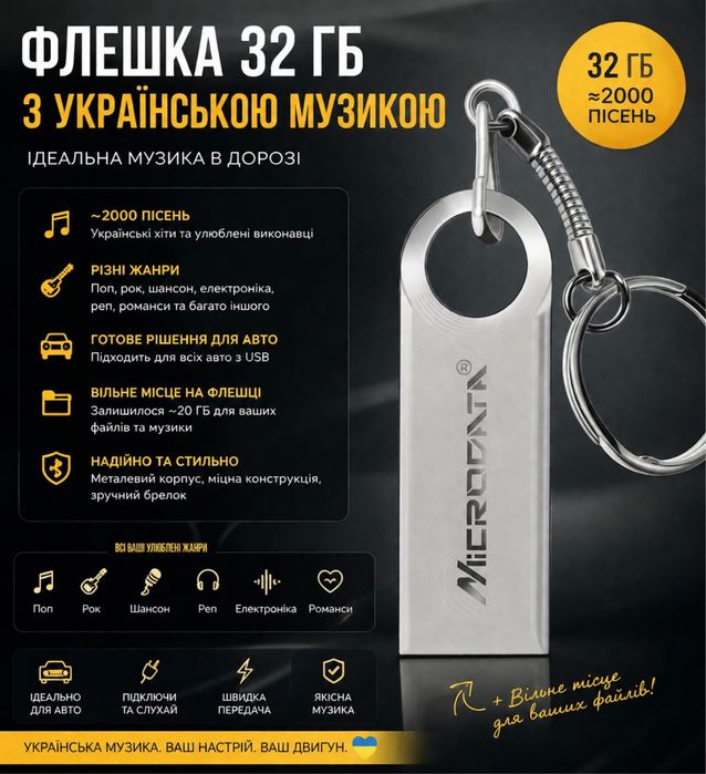 Флешка 32 ГБ з українською музикою для авто