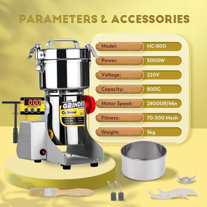 Elektryczny młynek do zbóż CGOLDENWALL CG-800, 2400W 800G 2800obr/min