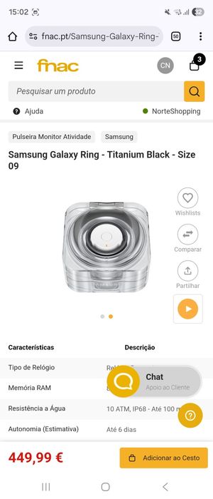 Samsung Watch Ring tamanho 8 Anel inteligente