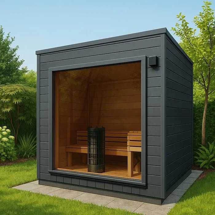 SAUNA zewnętrzna OGRODOWA 2,5x2,3 m Ocieplona +Piec + Witryna