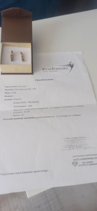 Złote kolczyki z diamentami i granatami