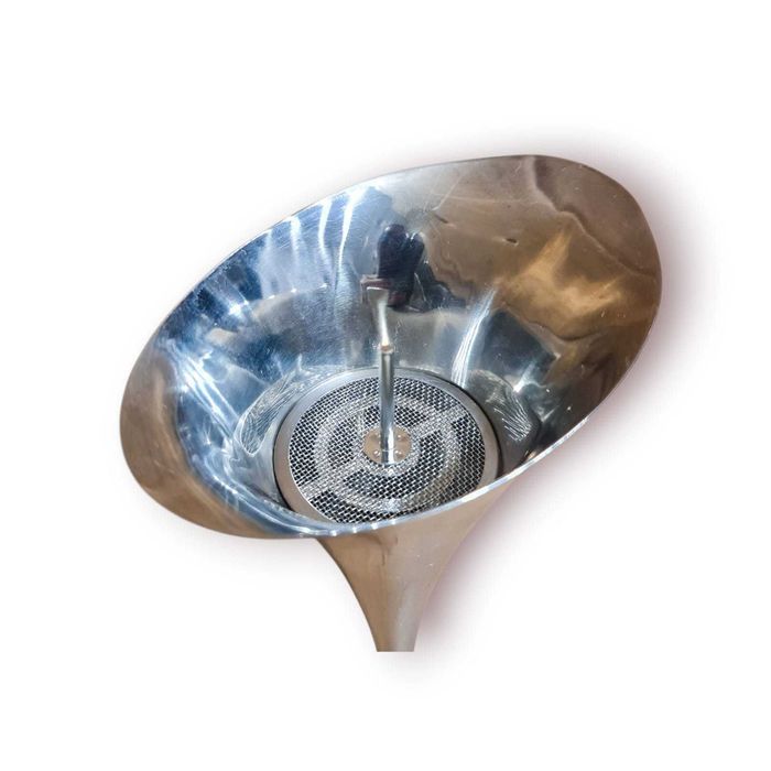 Funil metálico “Patented” c/ filtro interno – aço inox vintage